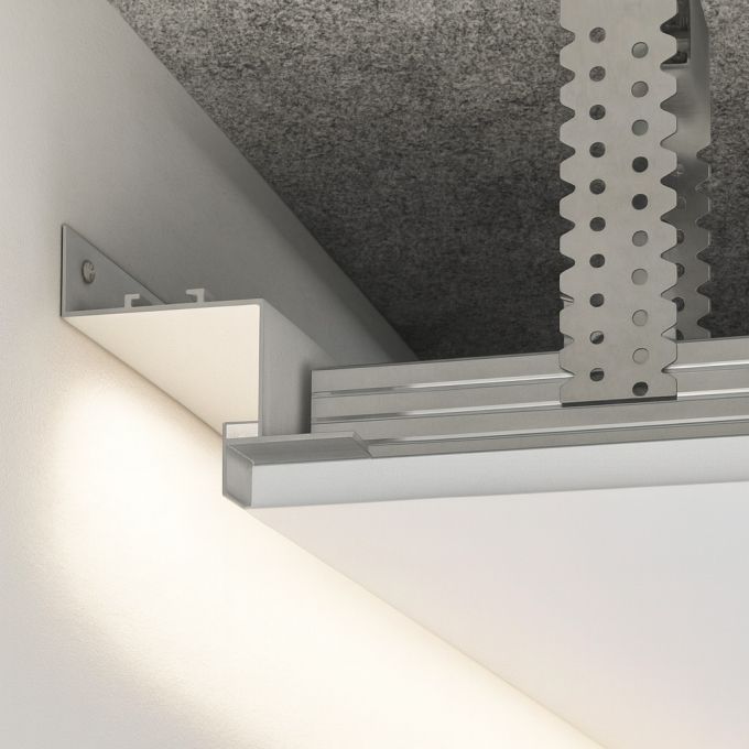 Perfil separador de sombra LED con difusor para techos de cartón yeso 40x50 mm blanco