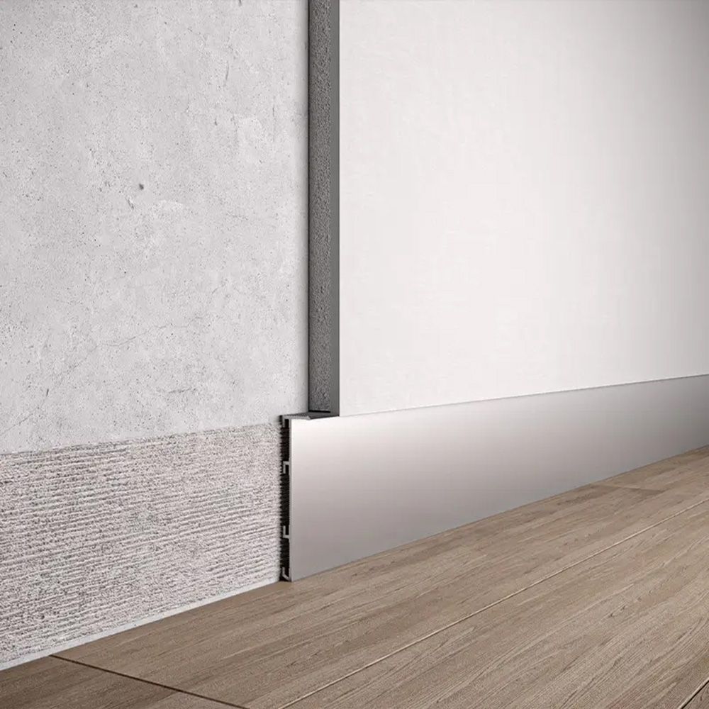 Zócalo oculto 60×13,5 mm para paneles de yeso con inserción de MDF