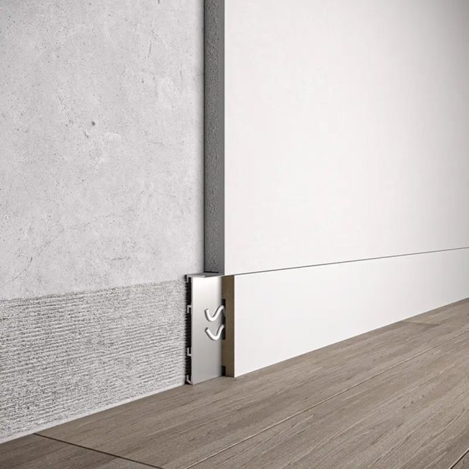 Zócalo oculto 60×13,5 mm para paneles de yeso con inserción de MDF
