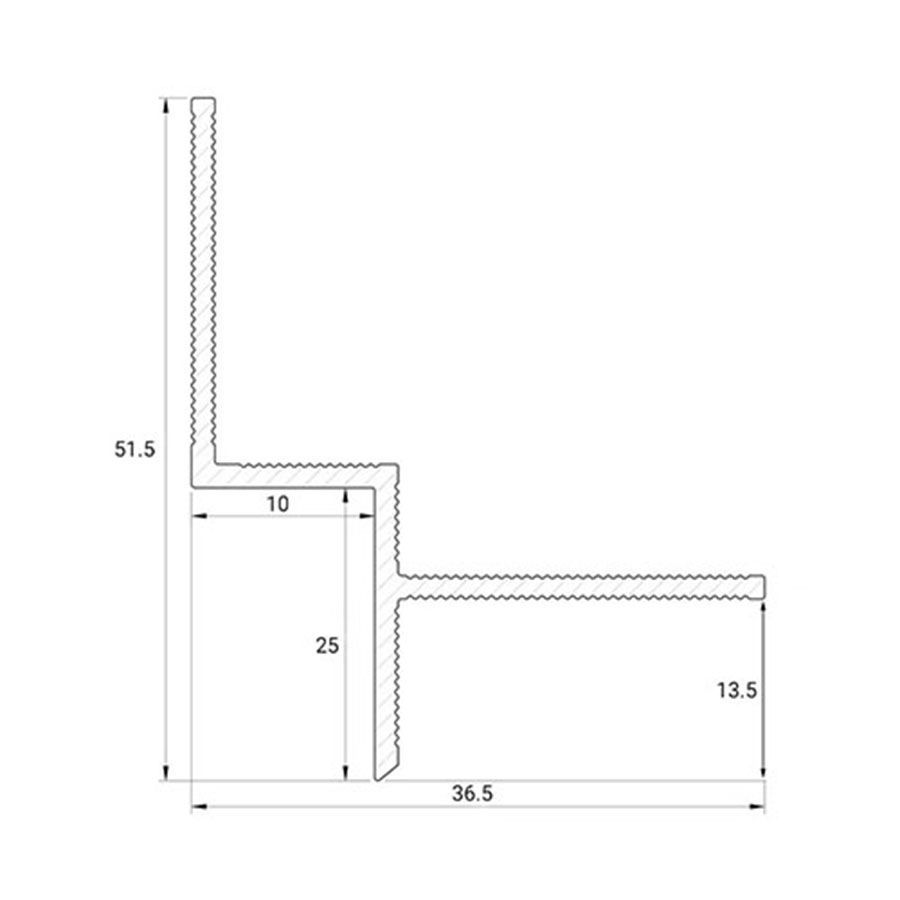 Perfil de sombra 10x25 mm sin recubrimiento
